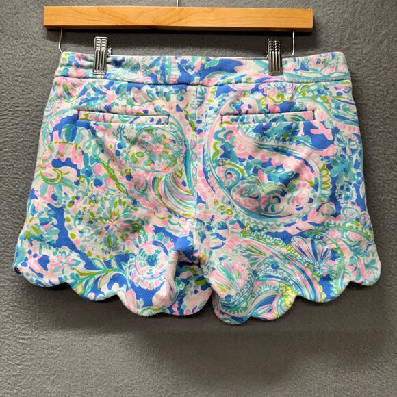 Lilly Pulitzer Shorts Womens 0 Buttercup Scallop Hem Blue Pink Coastal Paisley - Picture 3 of 8